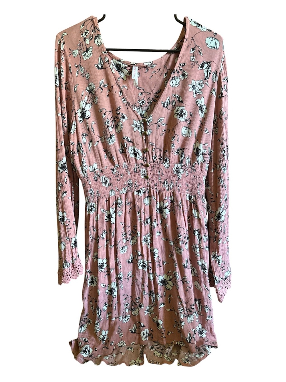 Xhilaration Dusty Rose Floral V-Neck Dress